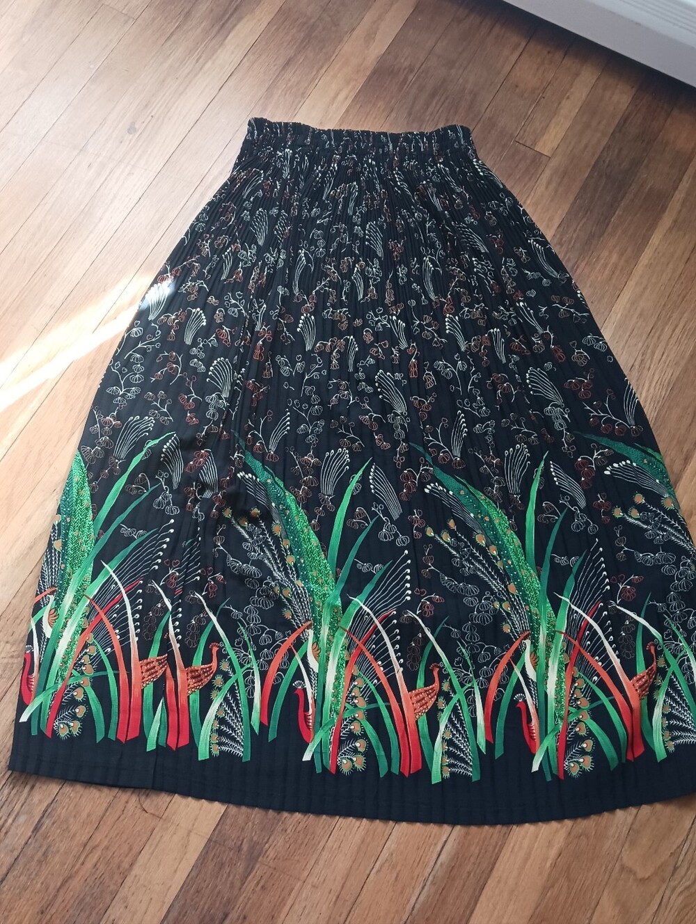 Vintage Pleated Skirt Bird Print